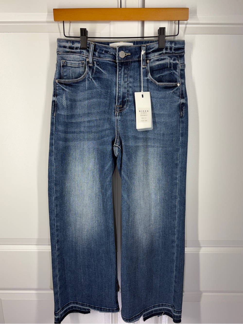 NWT Risen High Rise Wide Leg Crop Jeans Size 3 26 Raw Hem RDP5167 Blue